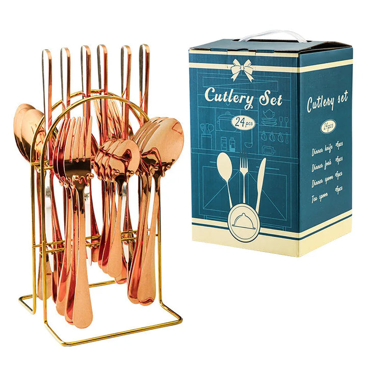 Hammer Pattern Flatware Set – 24 Pcs Knife Fork Spoon