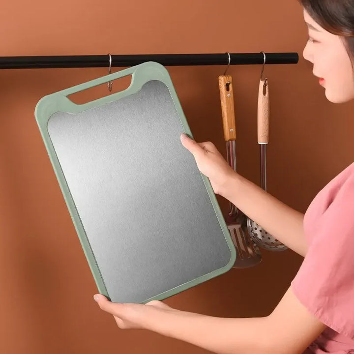 Double-Sided Cutting Board – Stainless Steel and Plastic, Multifunctional for Meats, Vegetables, and Fruits