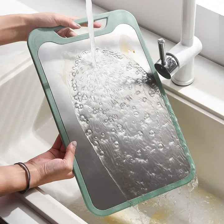 Double-Sided Cutting Board – Stainless Steel and Plastic, Multifunctional for Meats, Vegetables, and Fruits