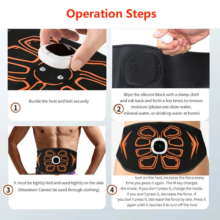 Electric Muscle Stimulator EMS Abdominal Toning Belt Smart Muscle Toner USB Recharge Body Slimming Belts Home Fitness Massager