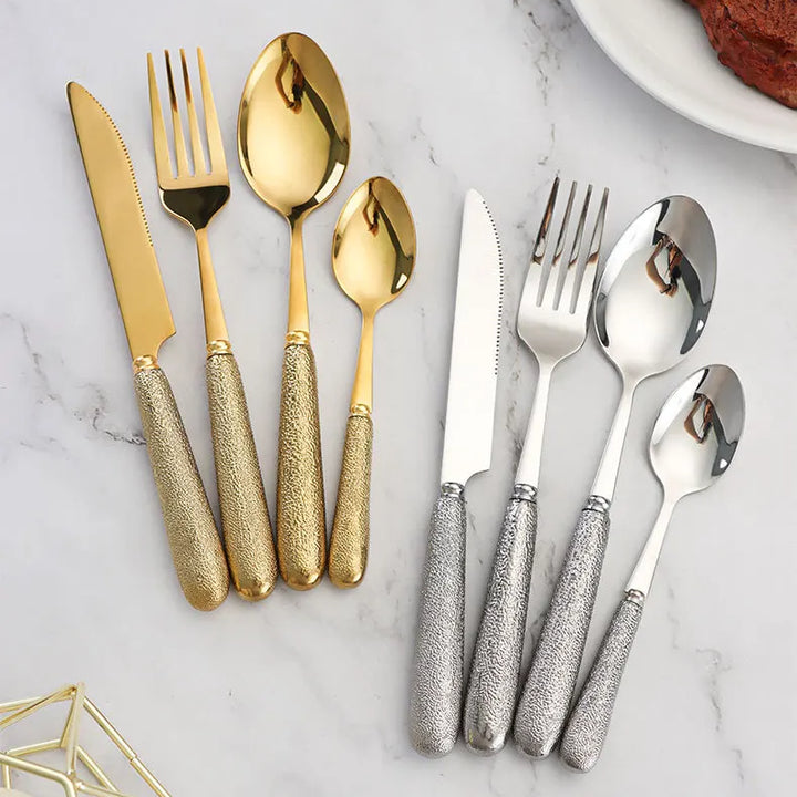 Hammer Pattern Flatware Set – 24 Pcs Knife Fork Spoon