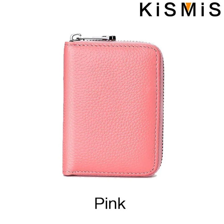 Unisex Genuine Leather Card Holder – Compact with Zipper