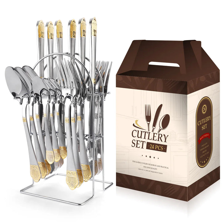 Hammer Pattern Flatware Set – 24 Pcs Knife Fork Spoon