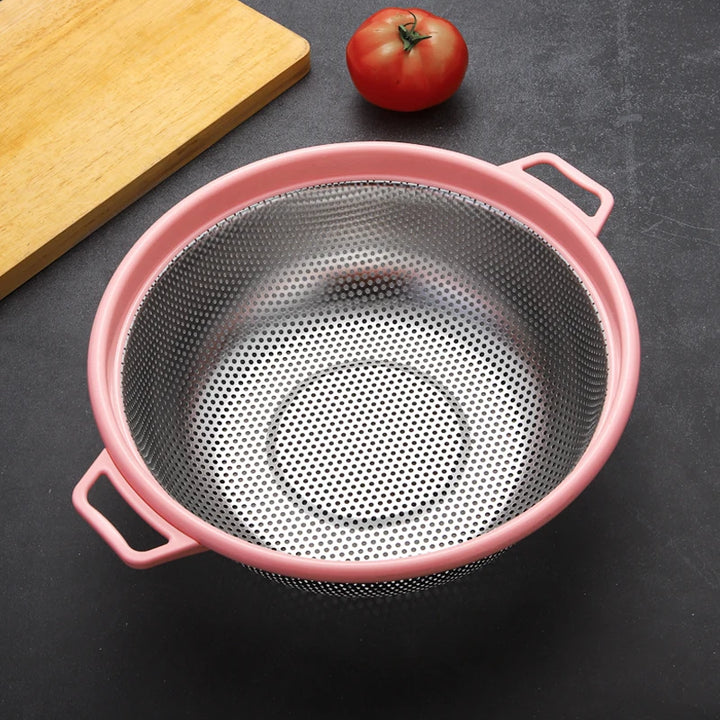 Stainless Steel Strainer with Handles and Feet – Green Mesh for Pasta, Fruits, Vegetables, and Greens