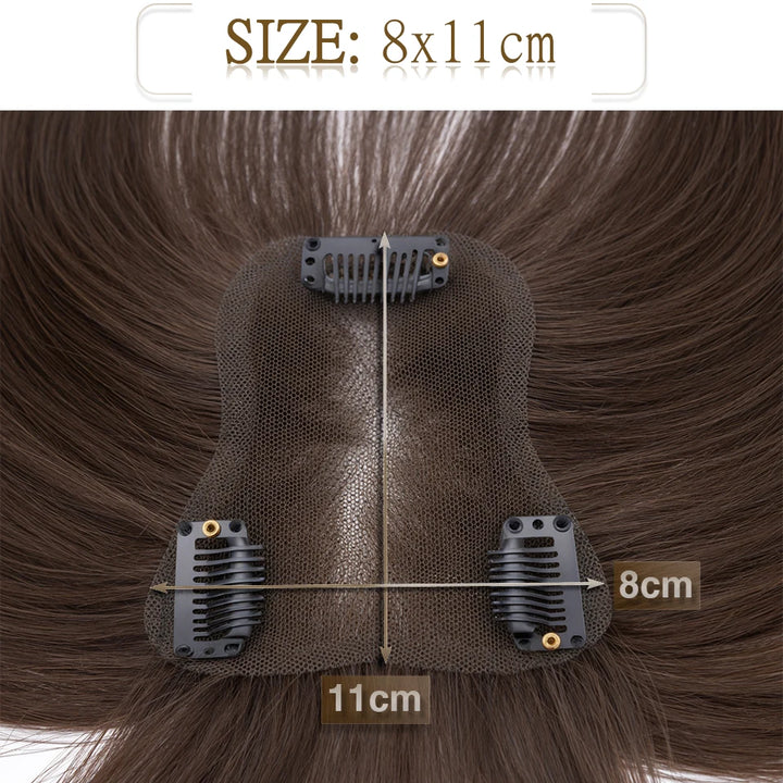 S-noilite 8x11cm Human Hair Toppers Hand-woven Single Knot Women Topper Natural Hair Wigs With Bangs Center Part Lace Hairpiece