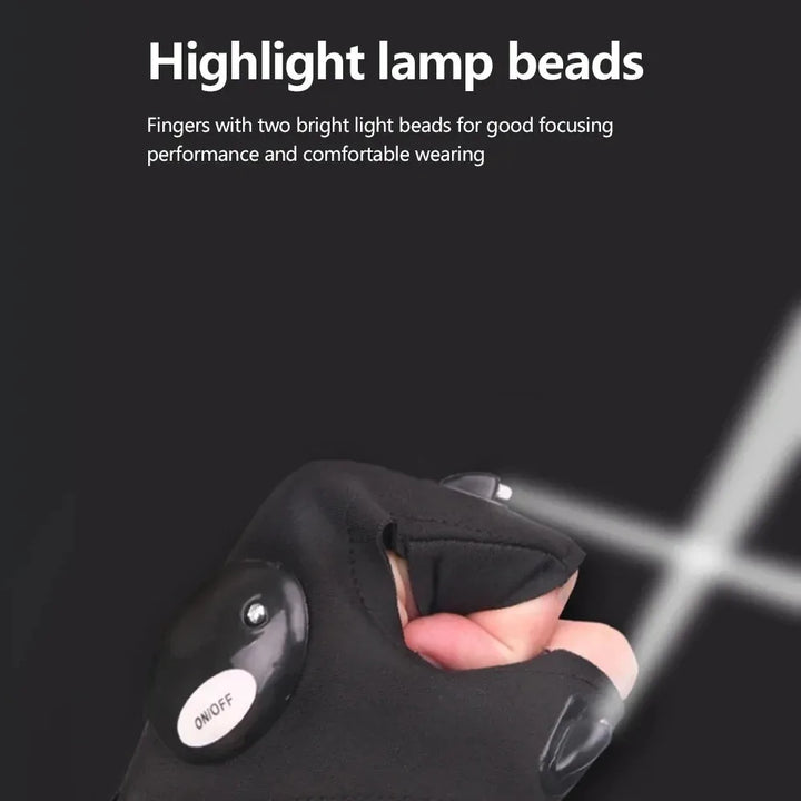 LED Flashlight Gloves – Waterproof Fingerless Gloves for Running, Cycling, Fishing & Camping