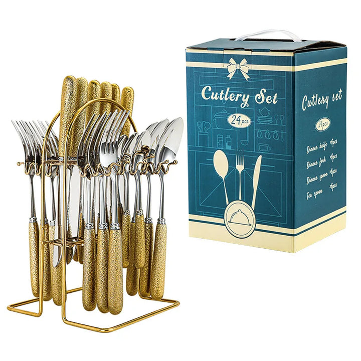 Hammer Pattern Flatware Set – 24 Pcs Knife Fork Spoon