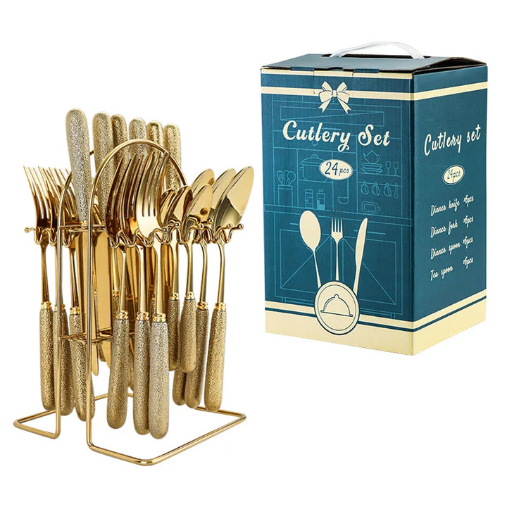 Hammer Pattern Flatware Set – 24 Pcs Knife Fork Spoon