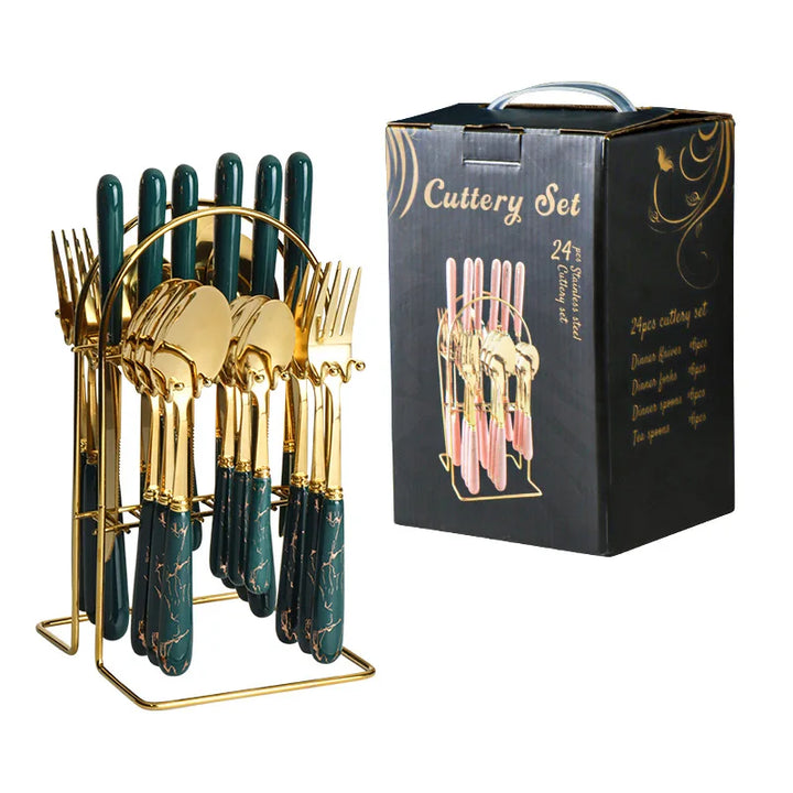 Hammer Pattern Flatware Set – 24 Pcs Knife Fork Spoon