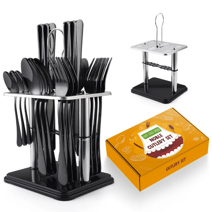 Hammer Pattern Flatware Set – 24 Pcs Knife Fork Spoon