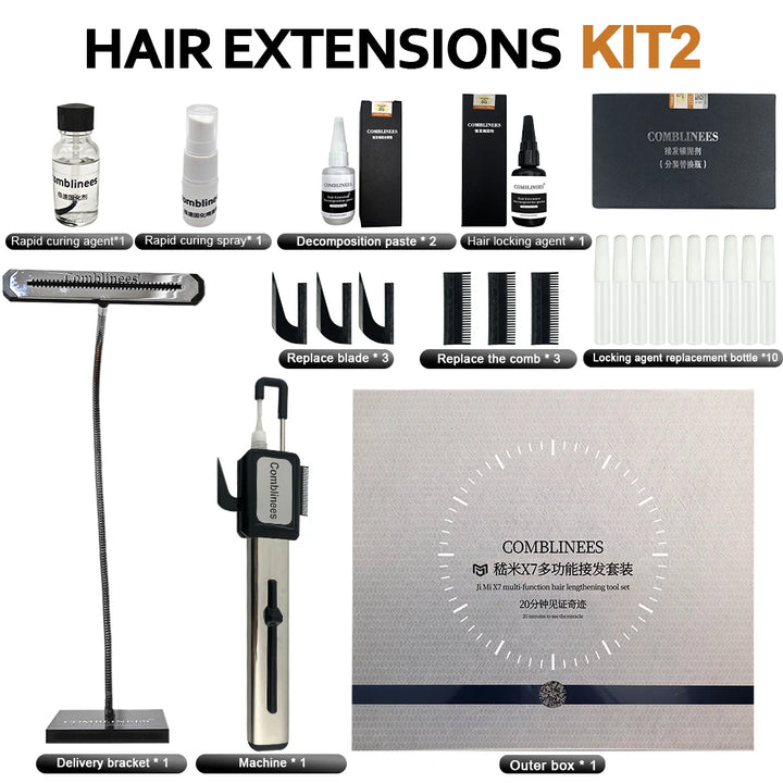 Comblinees Salon Grade Hair Extension Tool Set Fast Curing Agent for Comb Line System No Trace Extensions Easy Application Kits