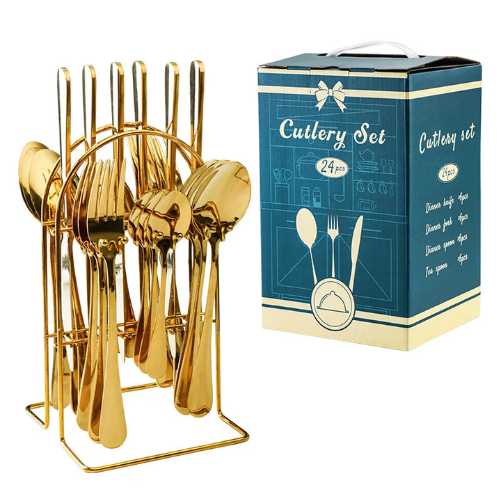 Hammer Pattern Flatware Set – 24 Pcs Knife Fork Spoon