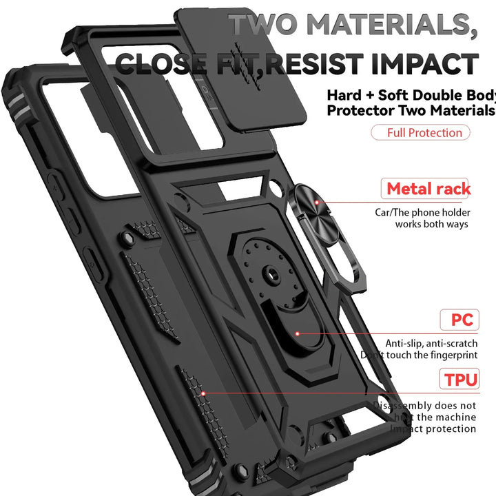 For Xiaomi 14T Pro Case Car Magnetic Ring Stand Rotating Slide Camera Lens Military Grade Armor Shockproof Cover for Xiaomi 14T