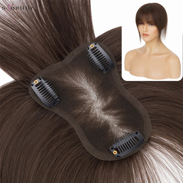 S-noilite 8x11cm Human Hair Toppers Hand-woven Single Knot Women Topper Natural Hair Wigs With Bangs Center Part Lace Hairpiece