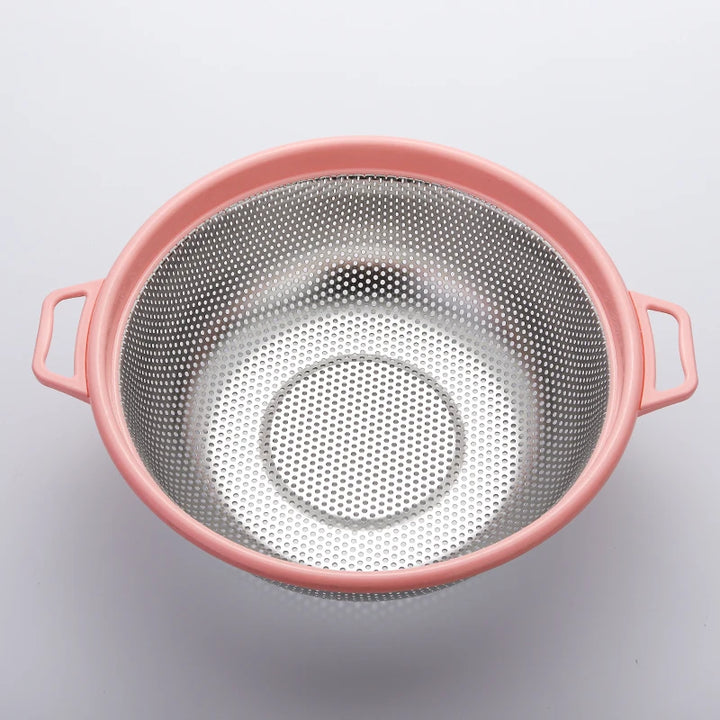 Stainless Steel Strainer with Handles and Feet – Green Mesh for Pasta, Fruits, Vegetables, and Greens
