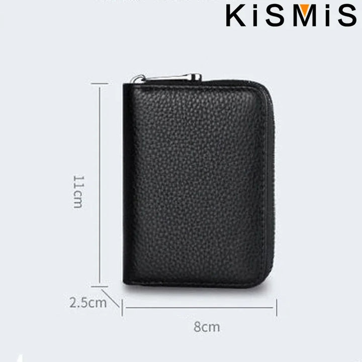 Unisex Genuine Leather Card Holder – Compact with Zipper