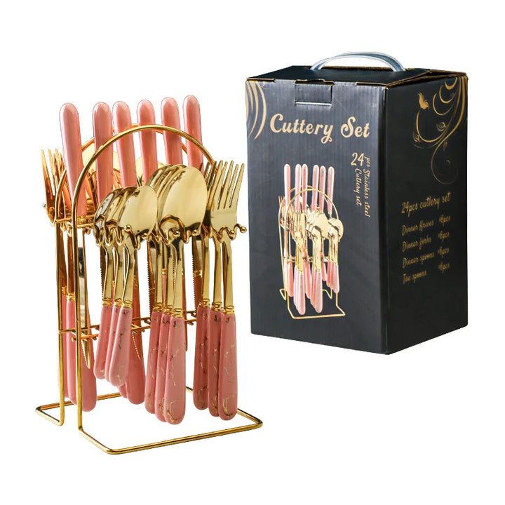 Hammer Pattern Flatware Set – 24 Pcs Knife Fork Spoon