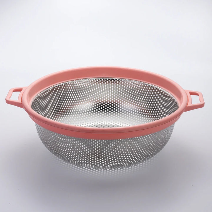 Stainless Steel Strainer with Handles and Feet – Green Mesh for Pasta, Fruits, Vegetables, and Greens