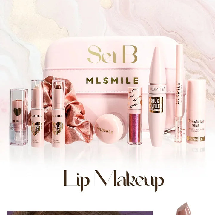 Face Makeup Set Portable Travel Size Lip Mud Mascara Blush Eyeliner Eyeshadow Contour Stick Highlighter Foundation Eyebrow Pen