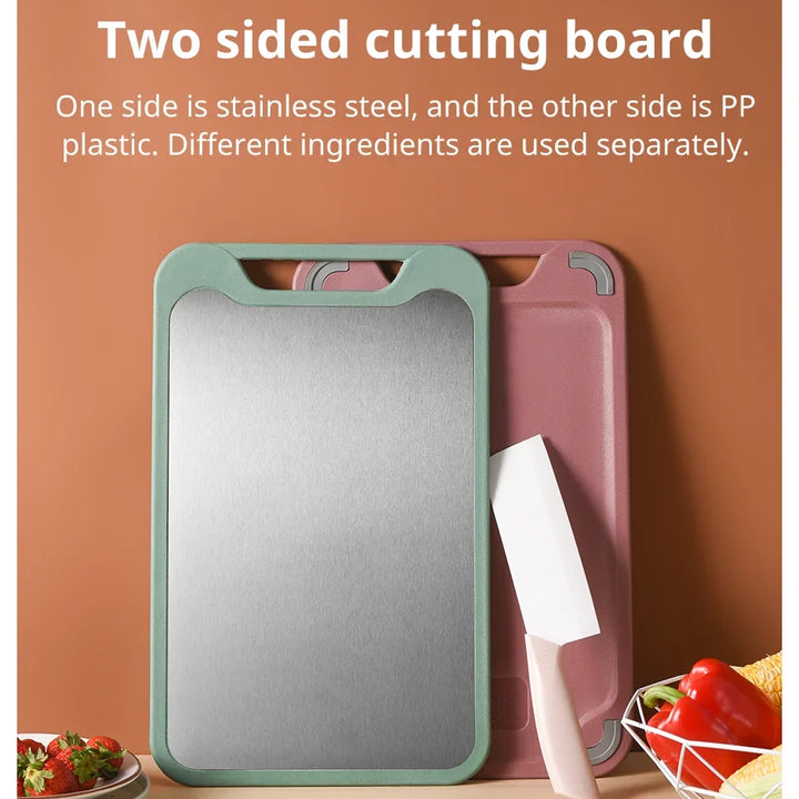 Double-Sided Cutting Board – Stainless Steel and Plastic, Multifunctional for Meats, Vegetables, and Fruits