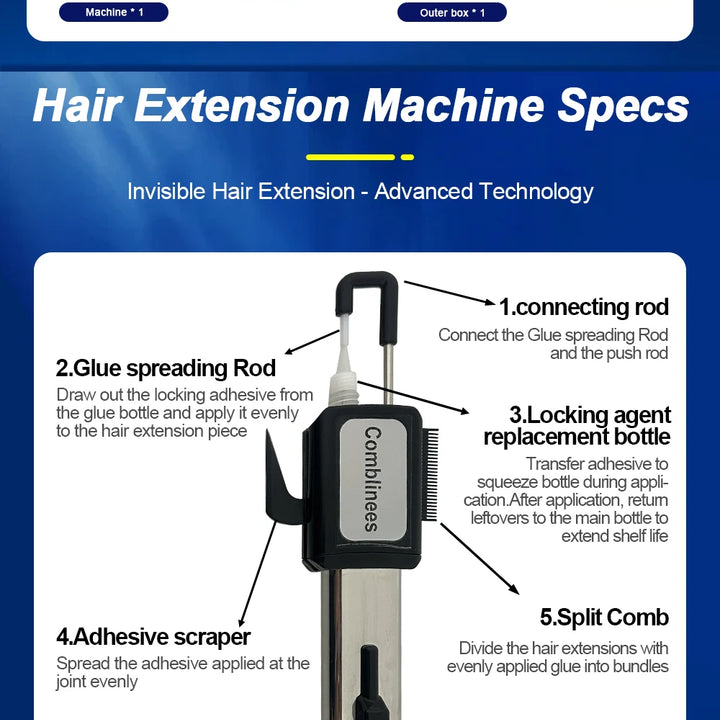 Comblinees Salon Grade Hair Extension Tool Set Fast Curing Agent for Comb Line System No Trace Extensions Easy Application Kits