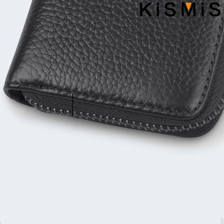 Unisex Genuine Leather Card Holder – Compact with Zipper