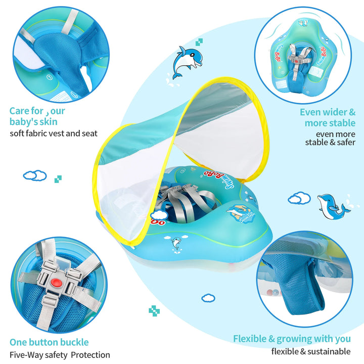 Swimbobo New Upgrade Baby Swimming Pool Float With Canopy Inflatable Infant Floating Ring Kids Swim Circle Bathing Summer Toys