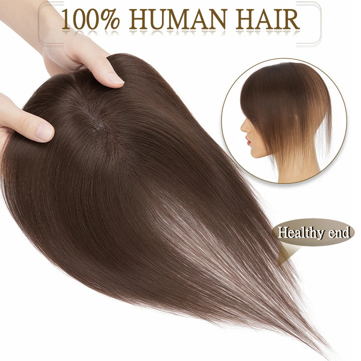 S-noilite 8x11cm Human Hair Toppers Hand-woven Single Knot Women Topper Natural Hair Wigs With Bangs Center Part Lace Hairpiece