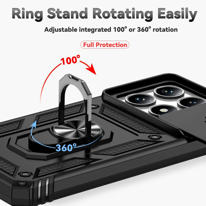 For Xiaomi 14T Pro Case Car Magnetic Ring Stand Rotating Slide Camera Lens Military Grade Armor Shockproof Cover for Xiaomi 14T