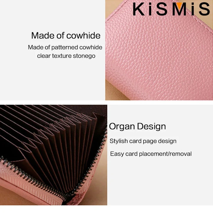 Unisex Genuine Leather Card Holder – Compact with Zipper