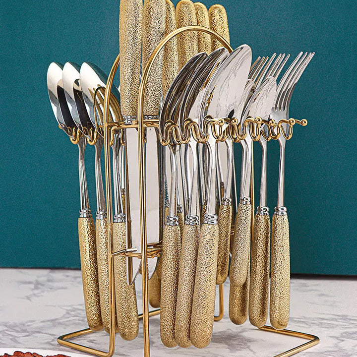 Hammer Pattern Flatware Set – 24 Pcs Knife Fork Spoon