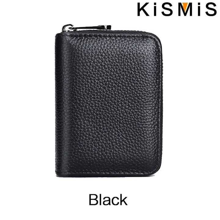 Unisex Genuine Leather Card Holder – Compact with Zipper