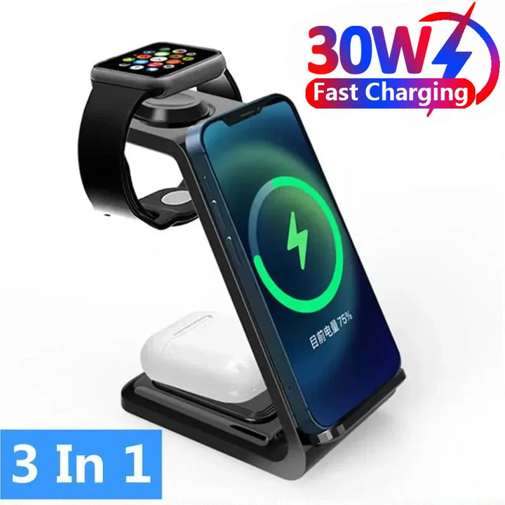 VIKEFON 30W Wireless Charger for iPhone – Type-C, Stand & Cable