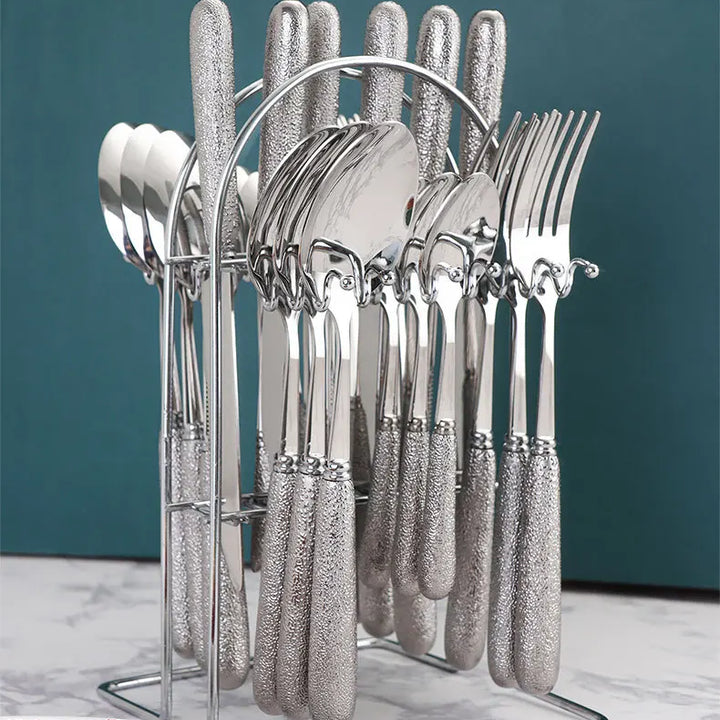 Hammer Pattern Flatware Set – 24 Pcs Knife Fork Spoon