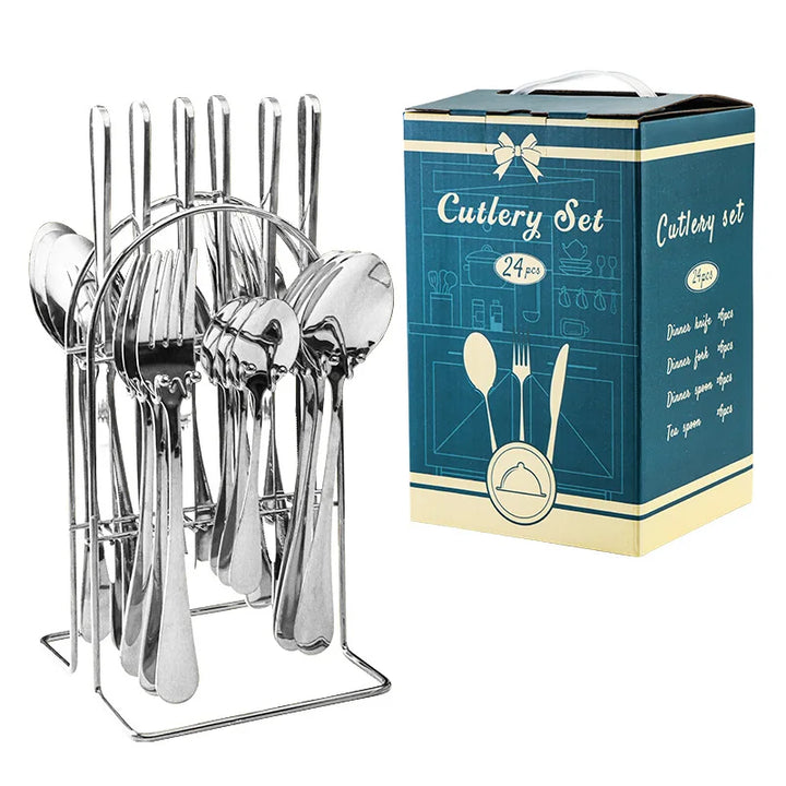 Hammer Pattern Flatware Set – 24 Pcs Knife Fork Spoon
