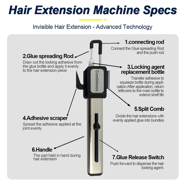 Comblinees Salon Grade Hair Extension Tool Set Fast Curing Agent for Comb Line System No Trace Extensions Easy Application Kits