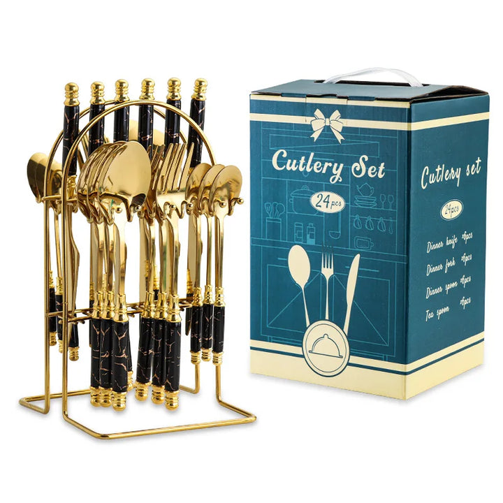 Hammer Pattern Flatware Set – 24 Pcs Knife Fork Spoon