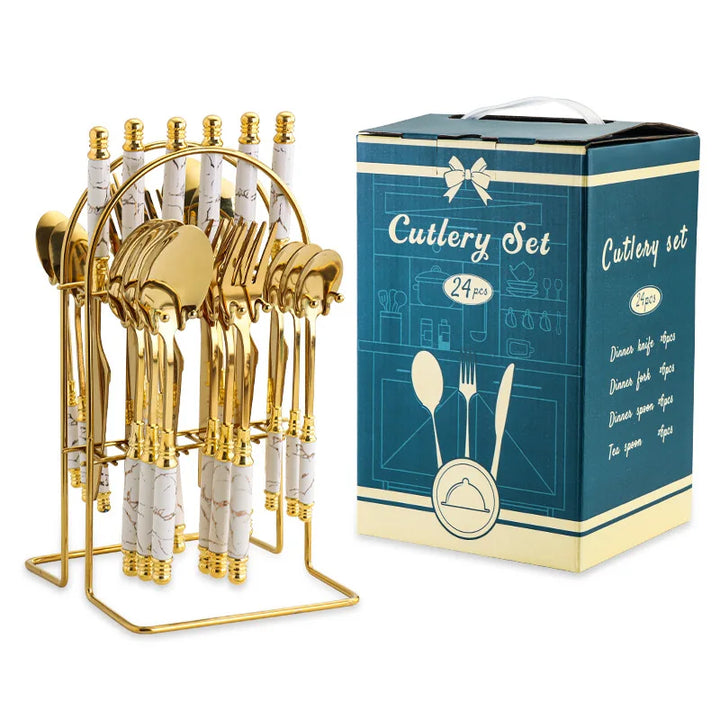 Hammer Pattern Flatware Set – 24 Pcs Knife Fork Spoon