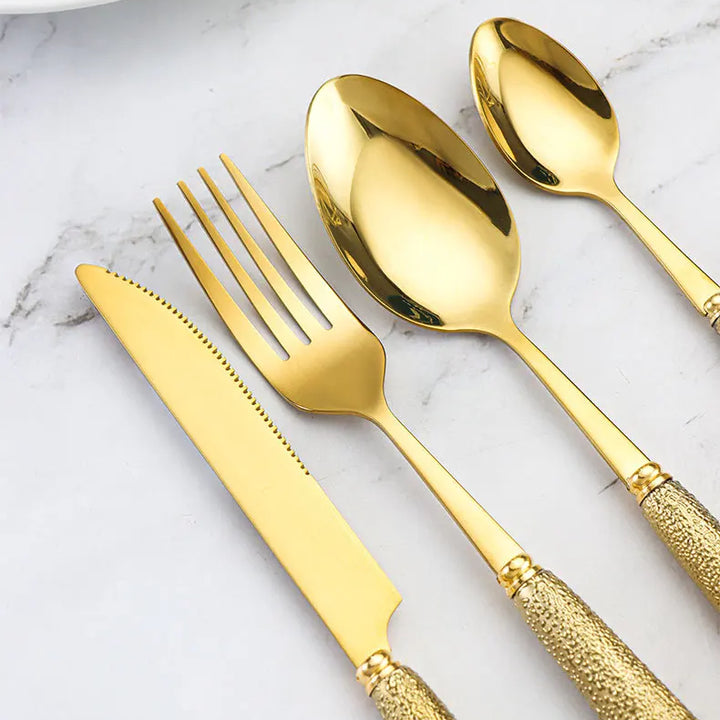 Hammer Pattern Flatware Set – 24 Pcs Knife Fork Spoon