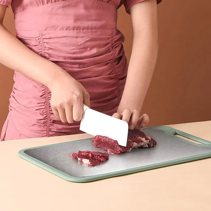 Double-Sided Cutting Board – Stainless Steel and Plastic, Multifunctional for Meats, Vegetables, and Fruits