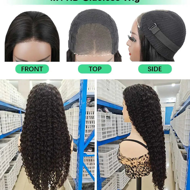 Water Wave Glueless Wig Pre-Cut Lace Wig 180% Pre-Plucked Natural Wave Wear Go Glueless Curly Human Hair Wigs For Women