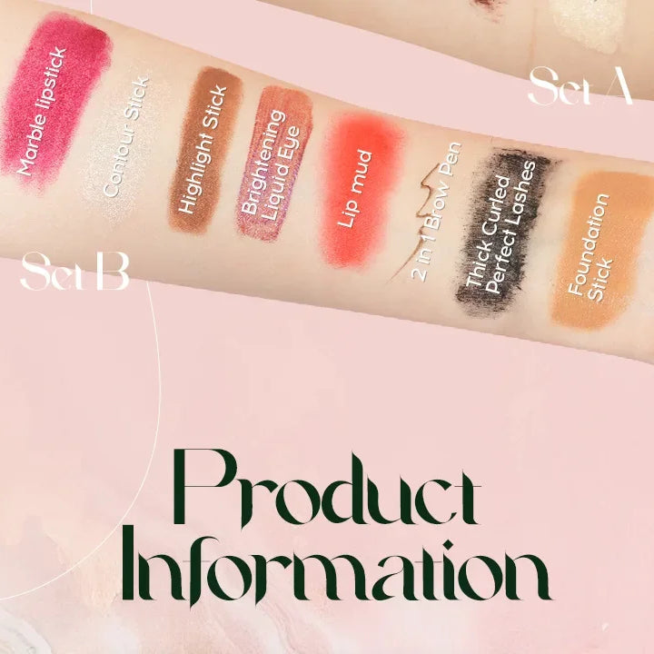 Face Makeup Set Portable Travel Size Lip Mud Mascara Blush Eyeliner Eyeshadow Contour Stick Highlighter Foundation Eyebrow Pen