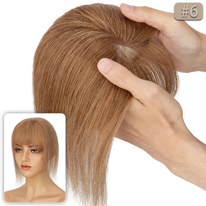 S-noilite 8x11cm Human Hair Toppers Hand-woven Single Knot Women Topper Natural Hair Wigs With Bangs Center Part Lace Hairpiece