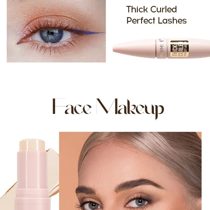Face Makeup Set Portable Travel Size Lip Mud Mascara Blush Eyeliner Eyeshadow Contour Stick Highlighter Foundation Eyebrow Pen