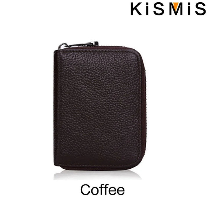 Unisex Genuine Leather Card Holder – Compact with Zipper