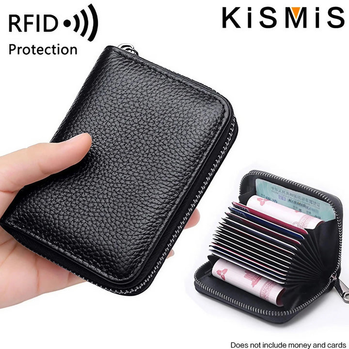 Unisex Genuine Leather Card Holder – Compact with Zipper
