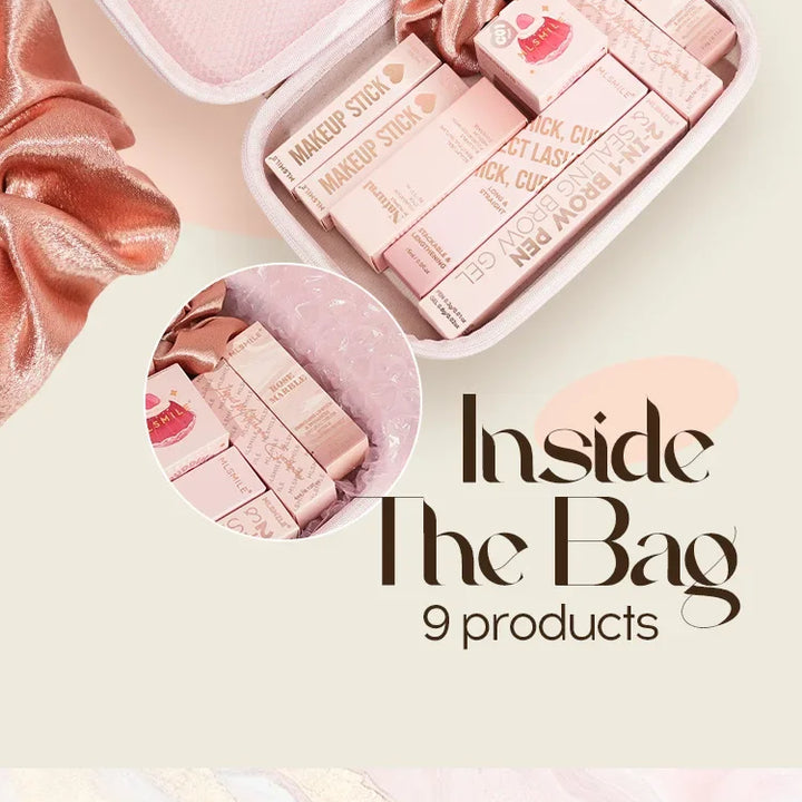 Face Makeup Set Portable Travel Size Lip Mud Mascara Blush Eyeliner Eyeshadow Contour Stick Highlighter Foundation Eyebrow Pen