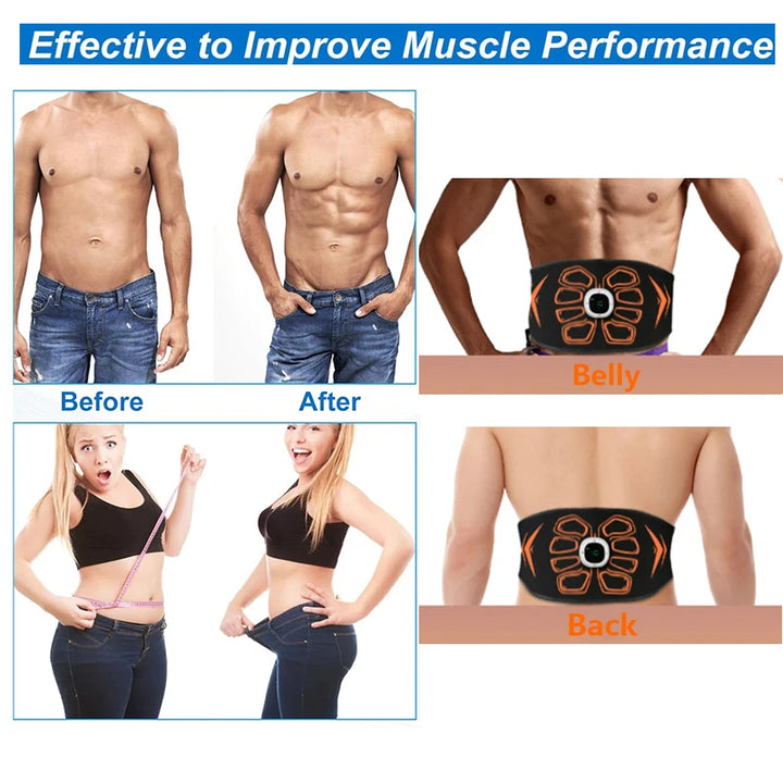 Electric Muscle Stimulator EMS Abdominal Toning Belt Smart Muscle Toner USB Recharge Body Slimming Belts Home Fitness Massager