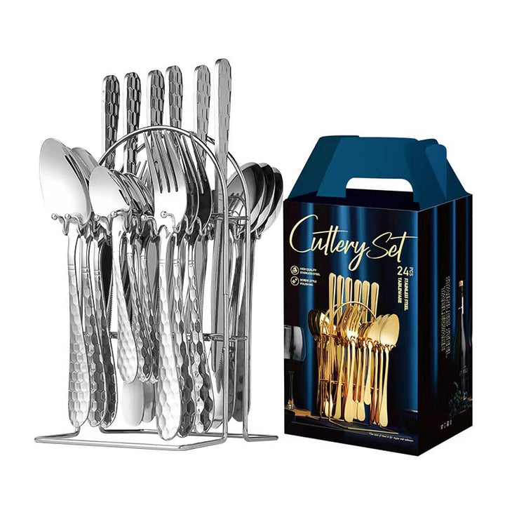 Hammer Pattern Flatware Set – 24 Pcs Knife Fork Spoon