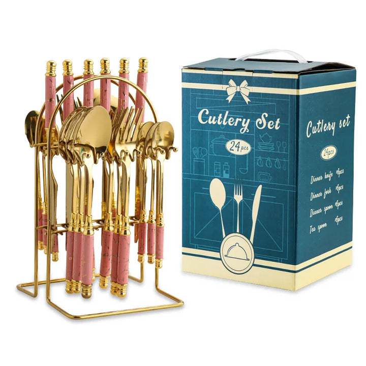 Hammer Pattern Flatware Set – 24 Pcs Knife Fork Spoon